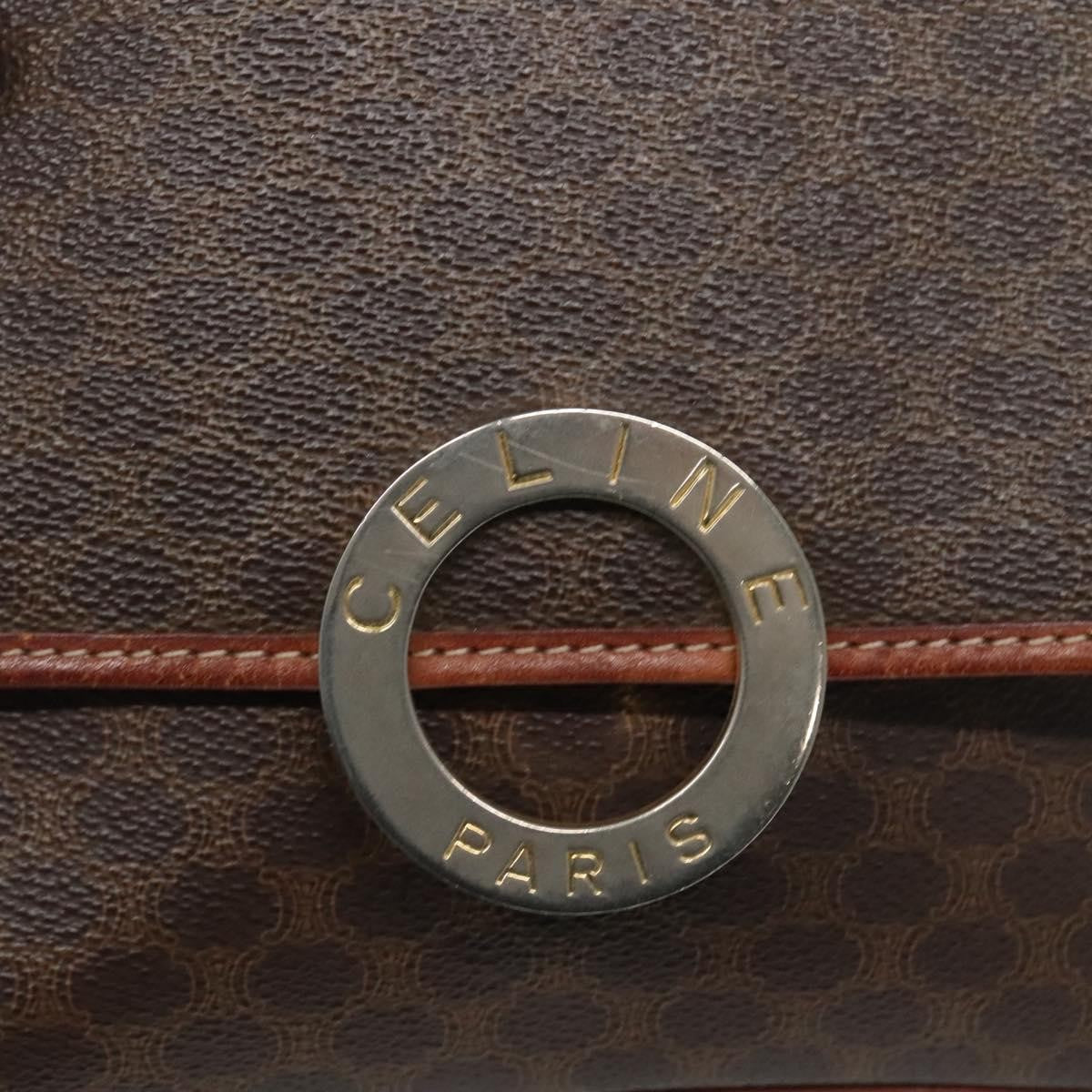 Celine Vintage Macadam Circle Logo Shoulder Bag Canvas and Leather, Brown, Canvas, Shoulder Bag