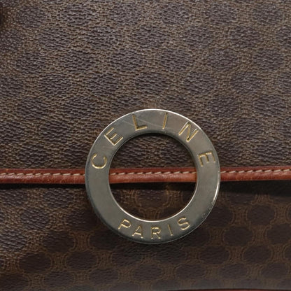 Celine Vintage Macadam Circle Logo Shoulder Bag Canvas and Leather, Brown, Canvas, Shoulder Bag