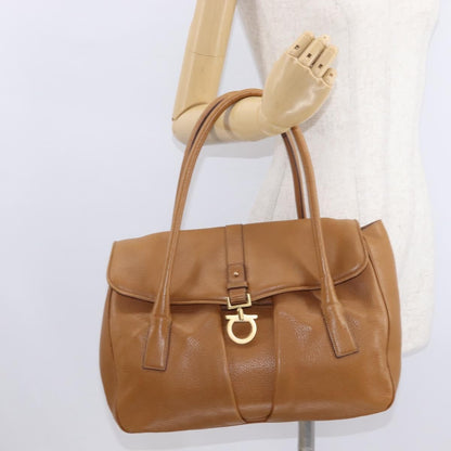 Salvatore Ferragamo Gancini Shoulder Bag Leather, BROWN, LEATHER, Shoulder bag