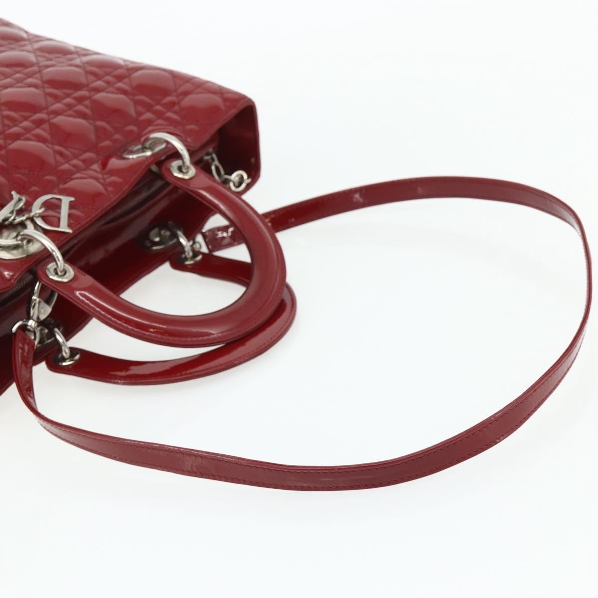Christian Dior Lady Dior Bag Cannage Quilt Patent, Red, Patent Leather, Handbag