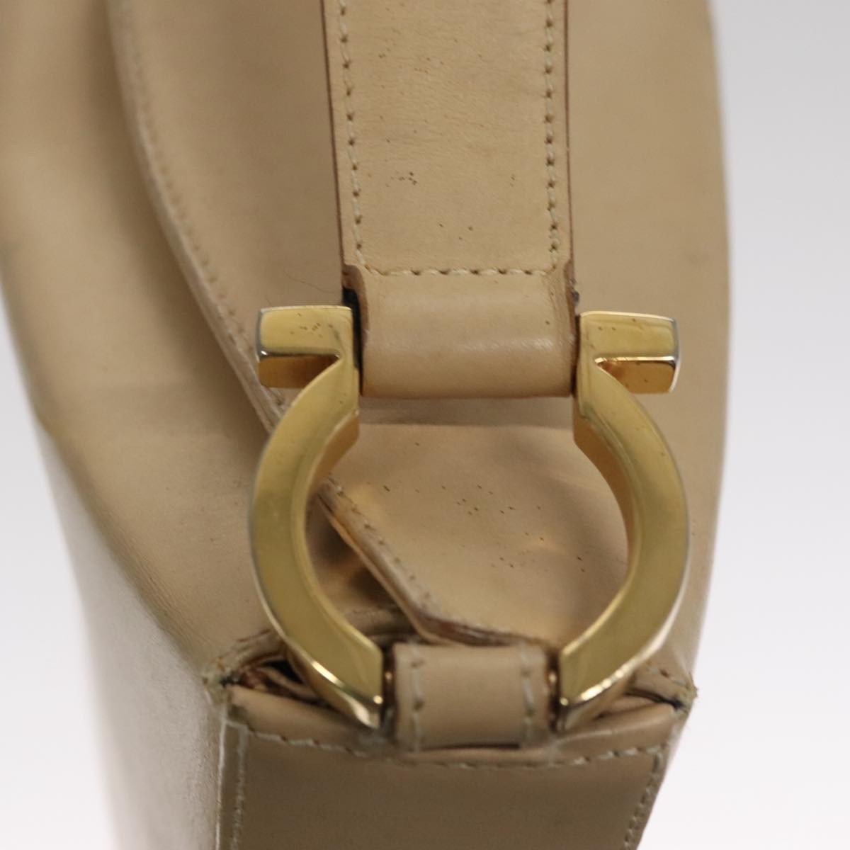 Salvatore Ferragamo Gancini Shoulder Bag Leather, BEIGE, LEATHER, Shoulder bag