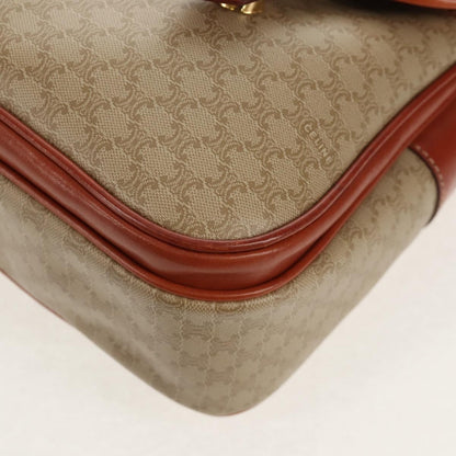 Celine Vintage Macadam Handbag Canvas and Leather, BEIGE, CANVAS, Handbag