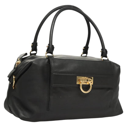 Salvatore Ferragamo Gancini handbag Leather, BLACK, LEATHER, Handbag