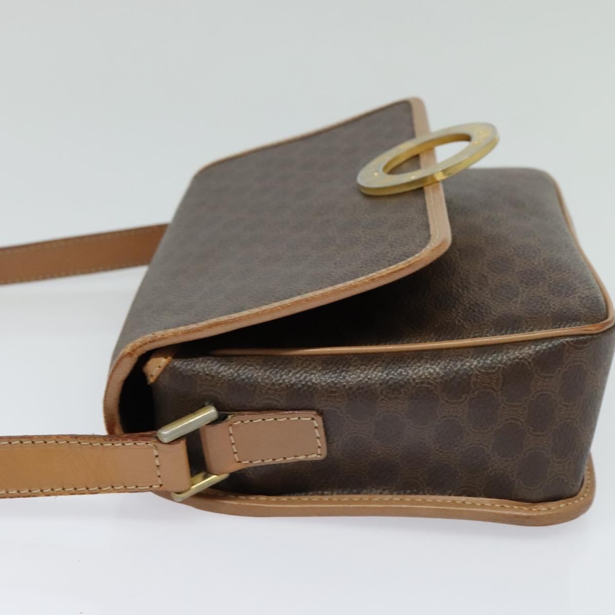 Celine Vintage Macadam Circle Logo Shoulder Bag Canvas and Leather, Brown, Canvas, Shoulder Bag