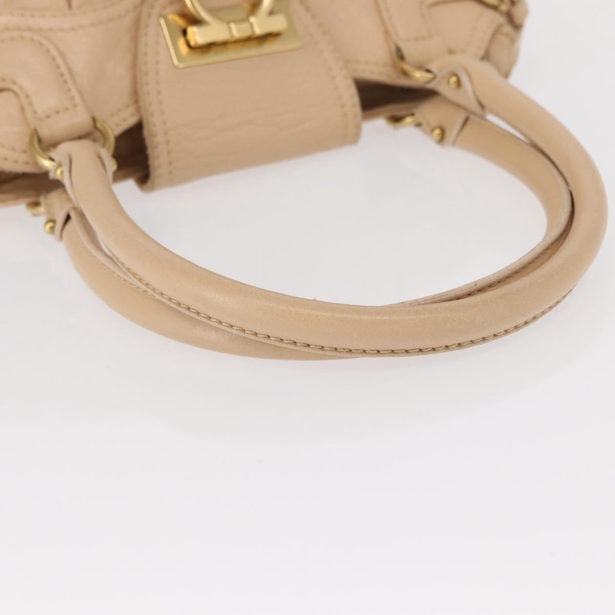 Salvatore Ferragamo Gancini handbag Leather, BEIGE, LEATHER, Handbag