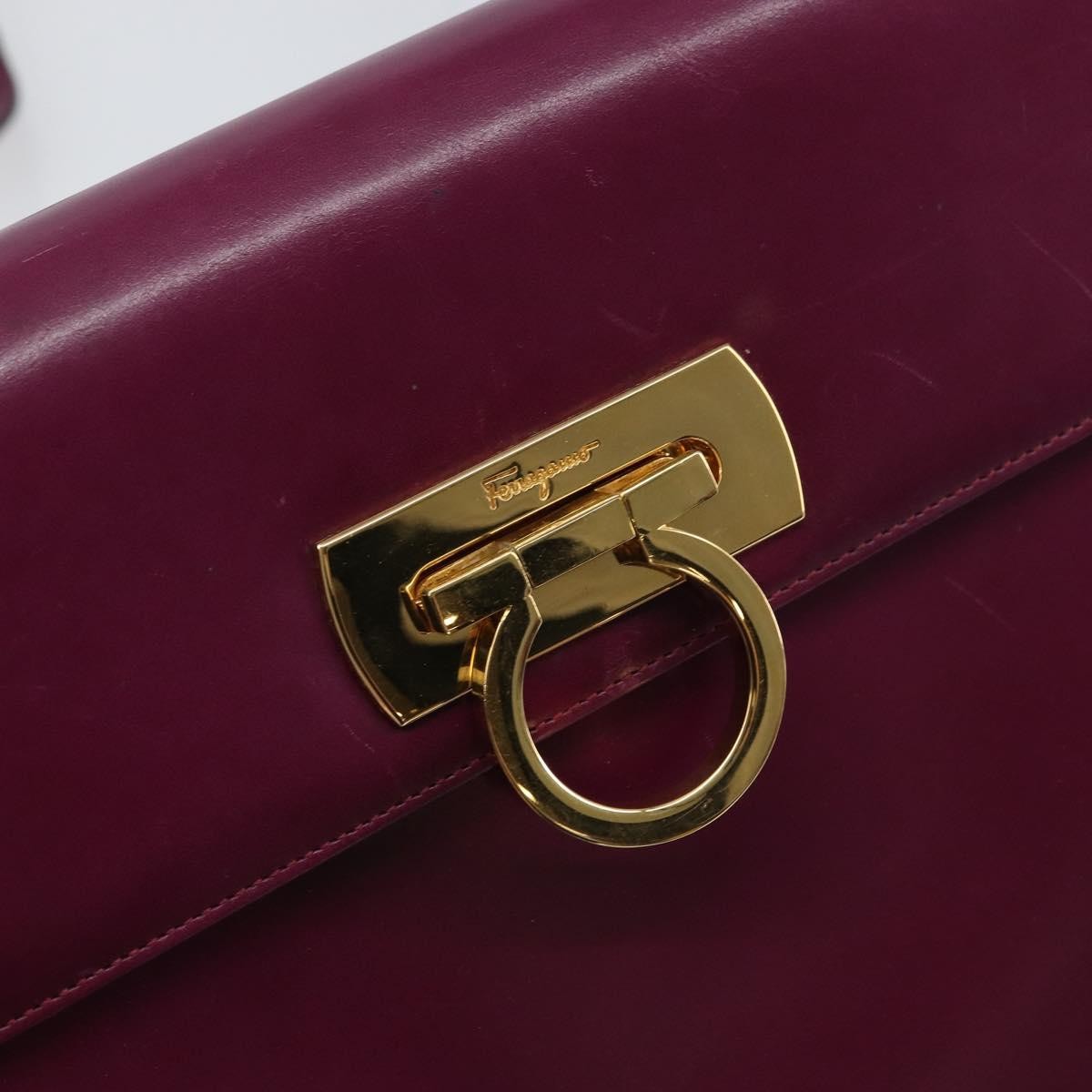 Salvatore Ferragamo Gancini Shoulder Bag Leather, PURPLE, LEATHER, Shoulder bag