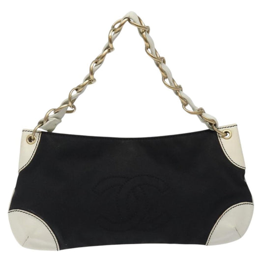 Chanel Vintage Olsen CC Chain Shoulder Bag Canvas and Leather, BLACK, CANVAS, Shoulder bag