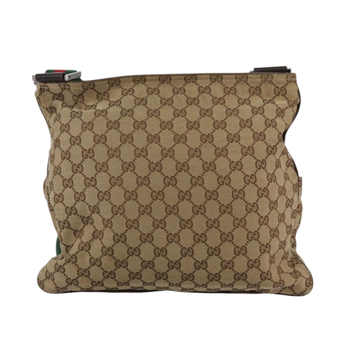 Gucci Double Pocket Web Messenger GG Canvas, Brown, Canvas, Shoulder Bag