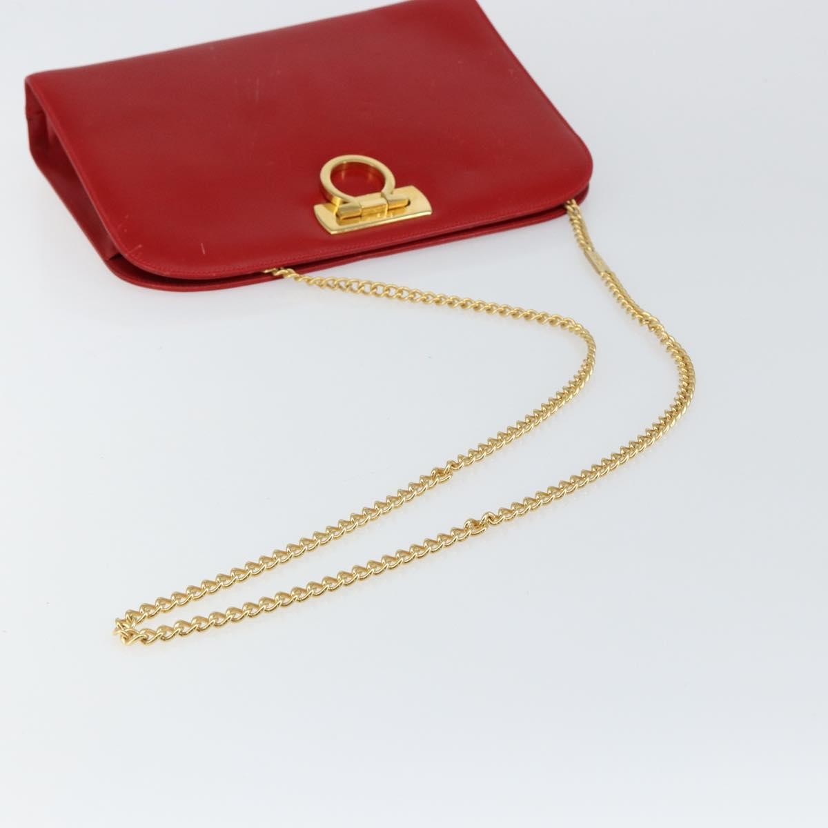 Salvatore Ferragamo Vintage Gancini Chain Shoulder Bag Leather, RED, LEATHER, Shoulder bag