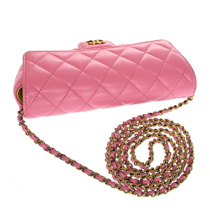 Chanel Classic Sunglasses Case with Chain Quilted Lambskin with Rainbow Hardware, PINK, LEATHER, Shoulder bag