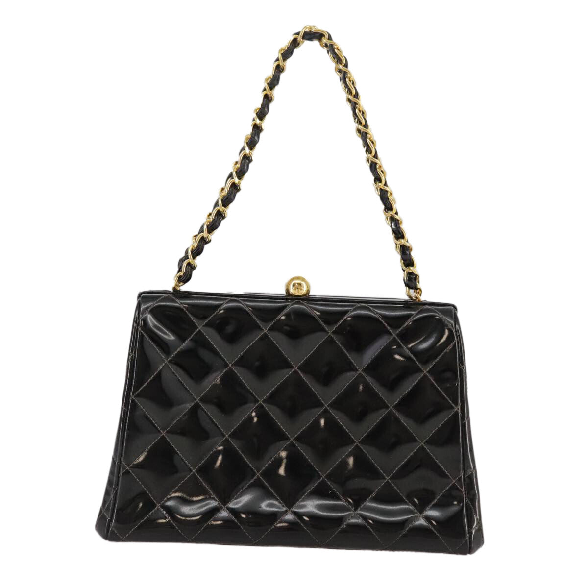 Chanel Vintage Chain Frame Bag Quilted Patent, BLACK, PATENT_LEATHER, Handbag