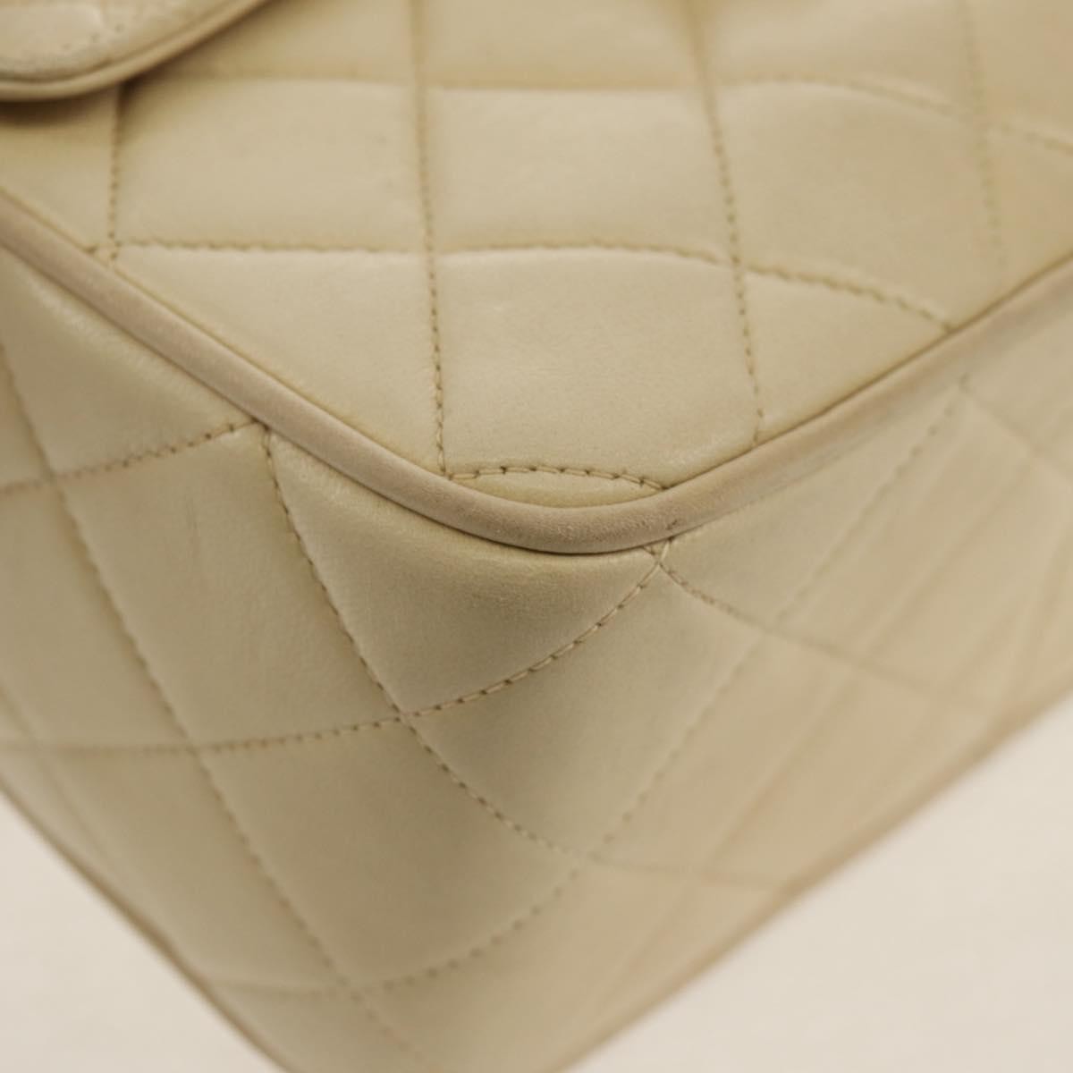 Chanel Chain Flap Shoulder Bag Quilted Lambskin, BEIGE, LEATHER, Shoulder bag