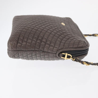 Bally Vintage Chain Shoulder Bag Quilted Leather, GRAY, LEATHER, Shoulder bag