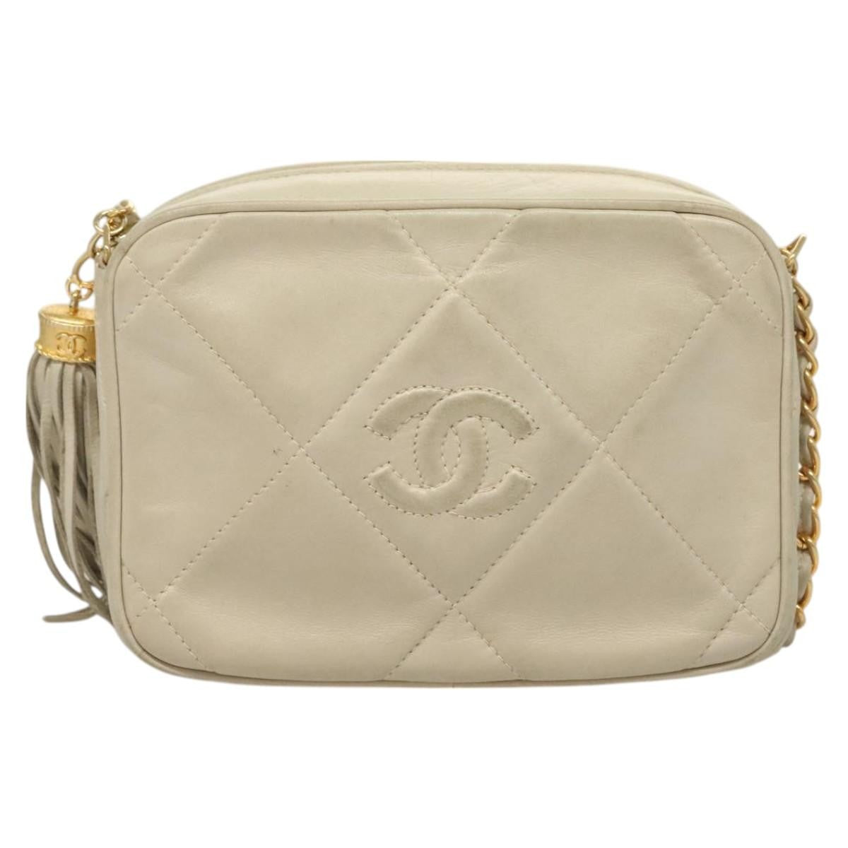 Chanel Vintage Diamond CC Camera Bag Quilted Lambskin, BEIGE, LEATHER, Shoulder bag