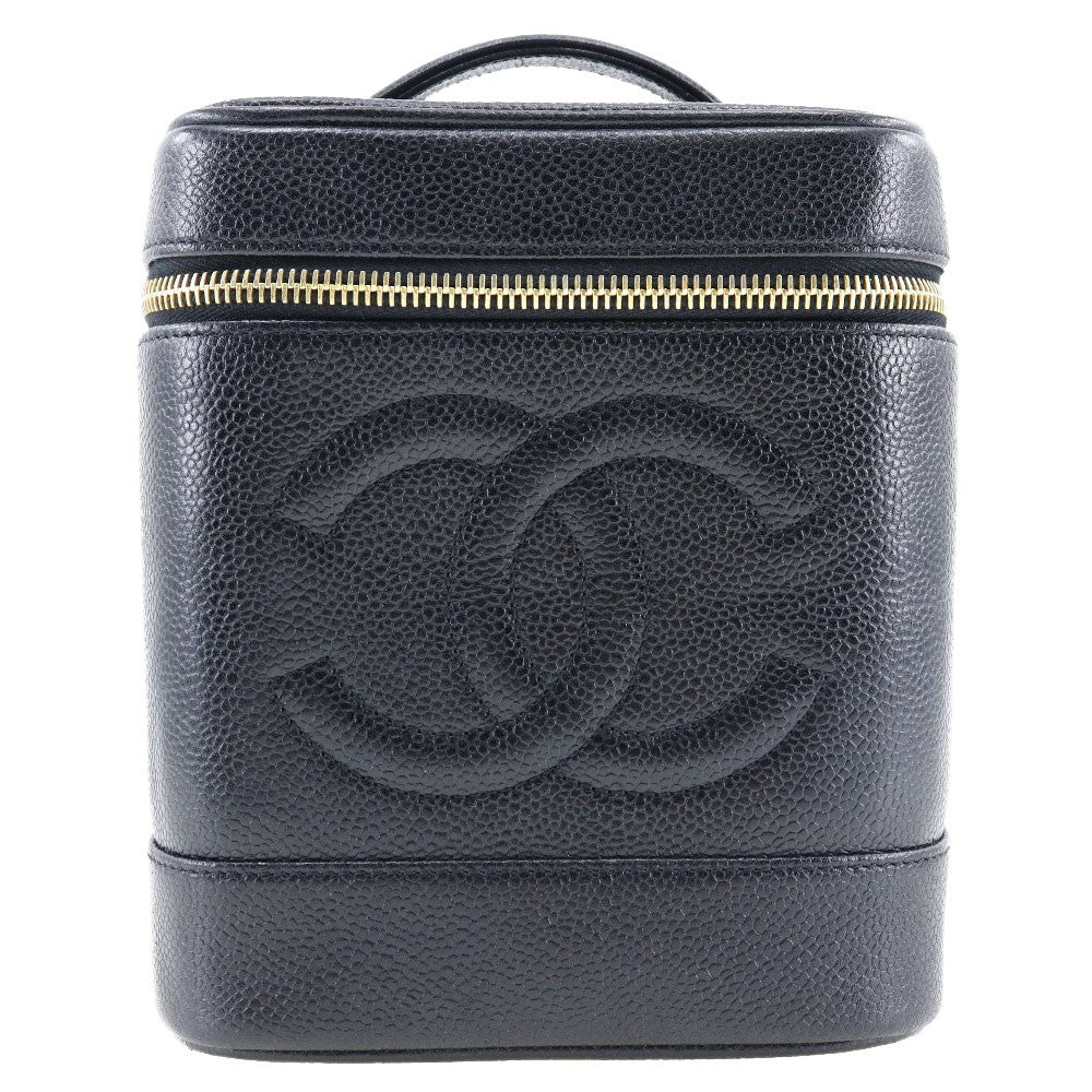 Chanel Vintage Timeless Cosmetic Case Caviar, BLACK, LEATHER, Toiletry Case