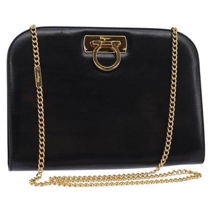 Salvatore Ferragamo Vintage Gancini Chain Shoulder Bag Leather, BLACK, LEATHER, Shoulder bag