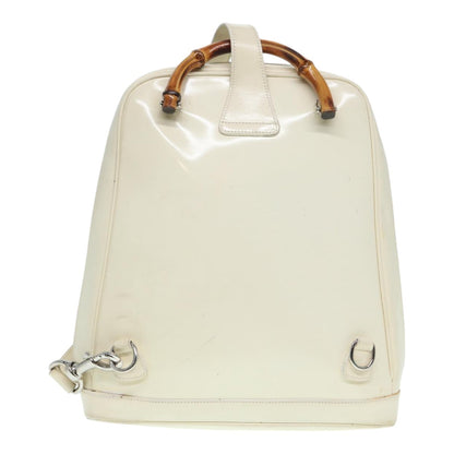 Gucci Vintage Bamboo Backpack Nylon and Patent Leather, WHITE, NYLON, Backpack