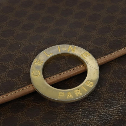 Celine Vintage Macadam Circle Logo Shoulder Bag Canvas and Leather, Brown, Canvas, Shoulder Bag