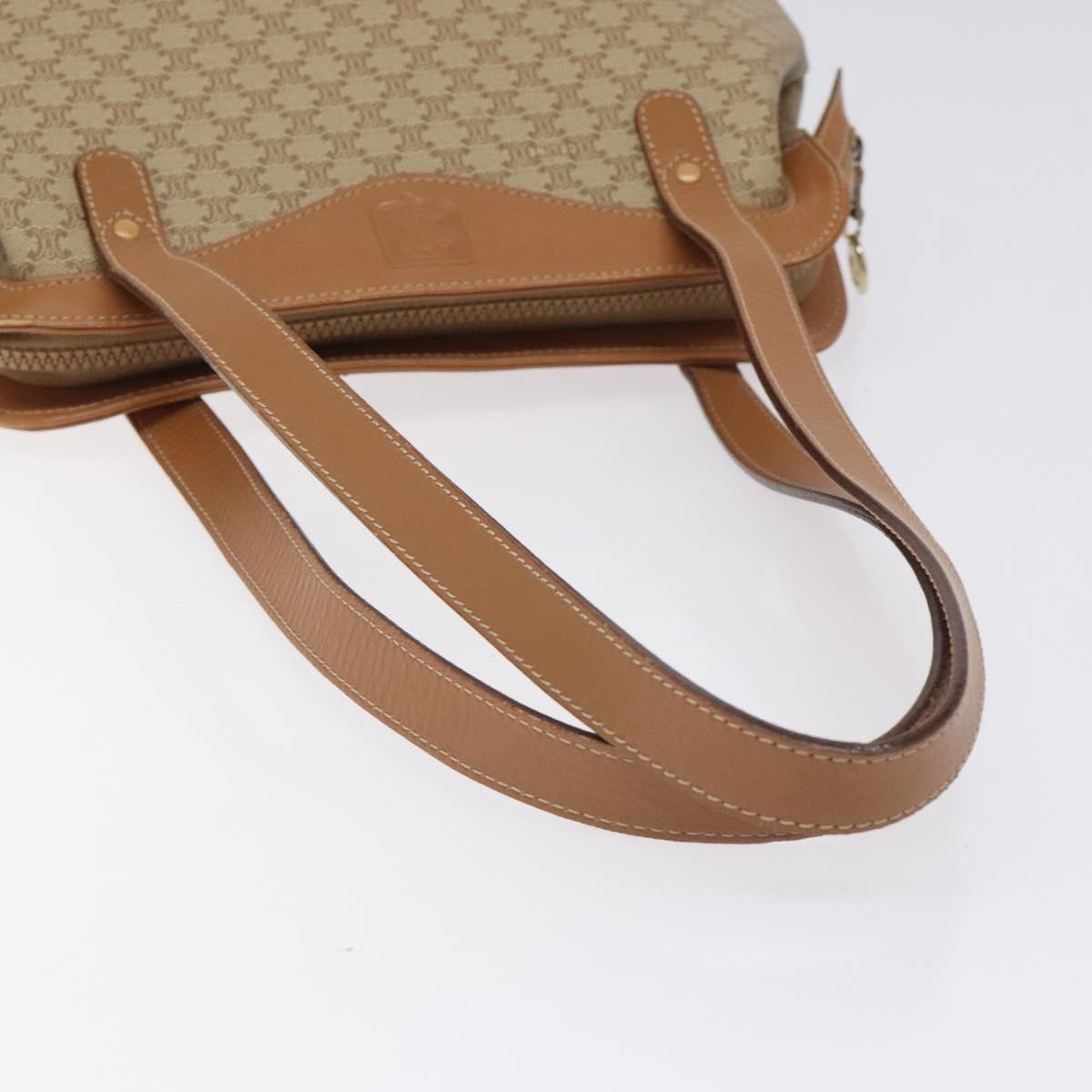 Celine Vintage Macadam Shoulder Bag Canvas and Leather, BEIGE, CANVAS, Shoulder bag