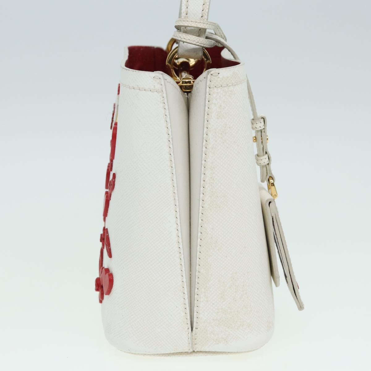 Prada Panier Bucket Bag Embellished Saffiano Leather, WHITE, LEATHER, Handbag