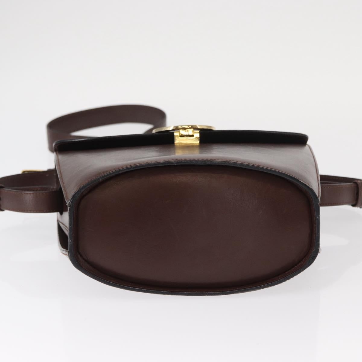 Celine Circle Logo Shoulder Bag Leather, BROWN, LEATHER, Shoulder bag
