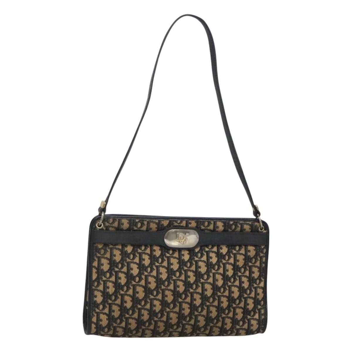 Christian Dior Vintage Trotter Shoulder Bag Canvas, NAVY, CANVAS, Shoulder bag