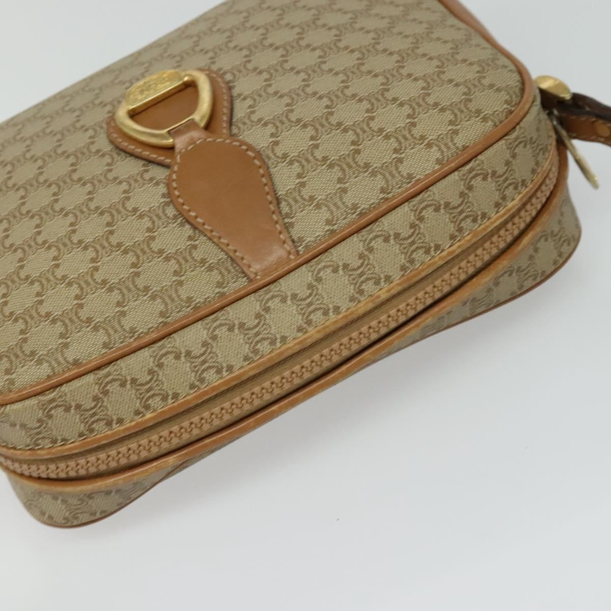 Celine Vintage Macadam Shoulder Bag Canvas and Leather, Beige, Canvas, Shoulder Bag