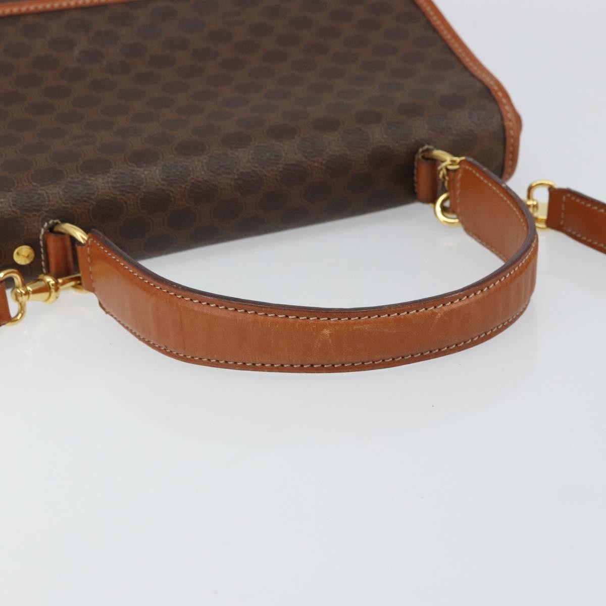 Celine Vintage Macadam Handbag Canvas, BROWN, PVC, Handbag