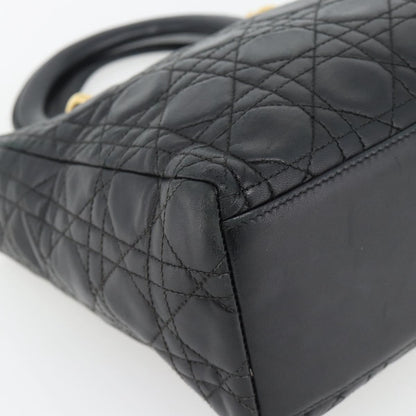 Christian Dior Lady Dior Bag Leather, Black, Leather, Handbag