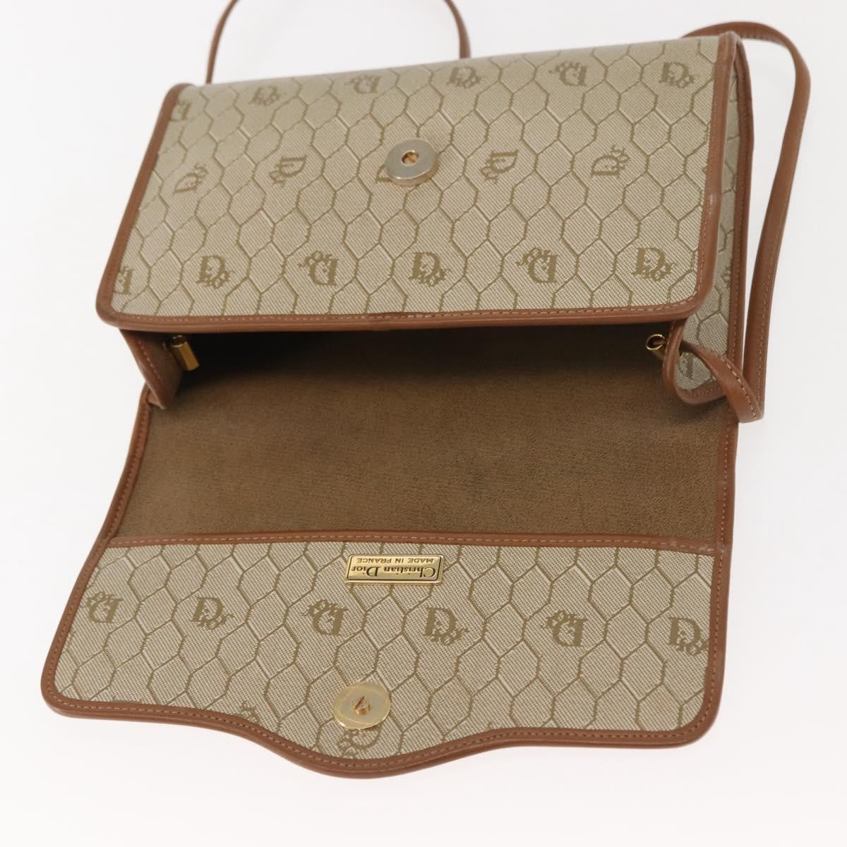 Christian Dior Vintage Honeycomb Flap Crossbody Bag Canvas and Leather, BEIGE, CANVAS, Shoulder bag