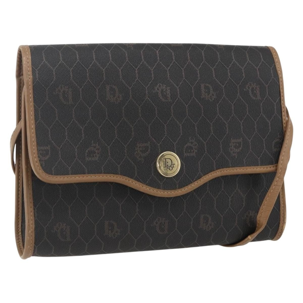 Christian Dior Vintage Honeycomb Flap Crossbody Bag Canvas and Leather, BLACK, CANVAS, Shoulder bag