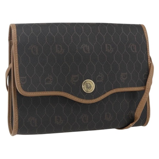 Christian Dior Vintage Honeycomb Flap Crossbody Bag Canvas and Leather, BLACK, CANVAS, Shoulder bag