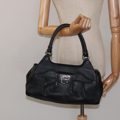 Salvatore Ferragamo Gancini handbag Leather, BLACK, LEATHER, Handbag