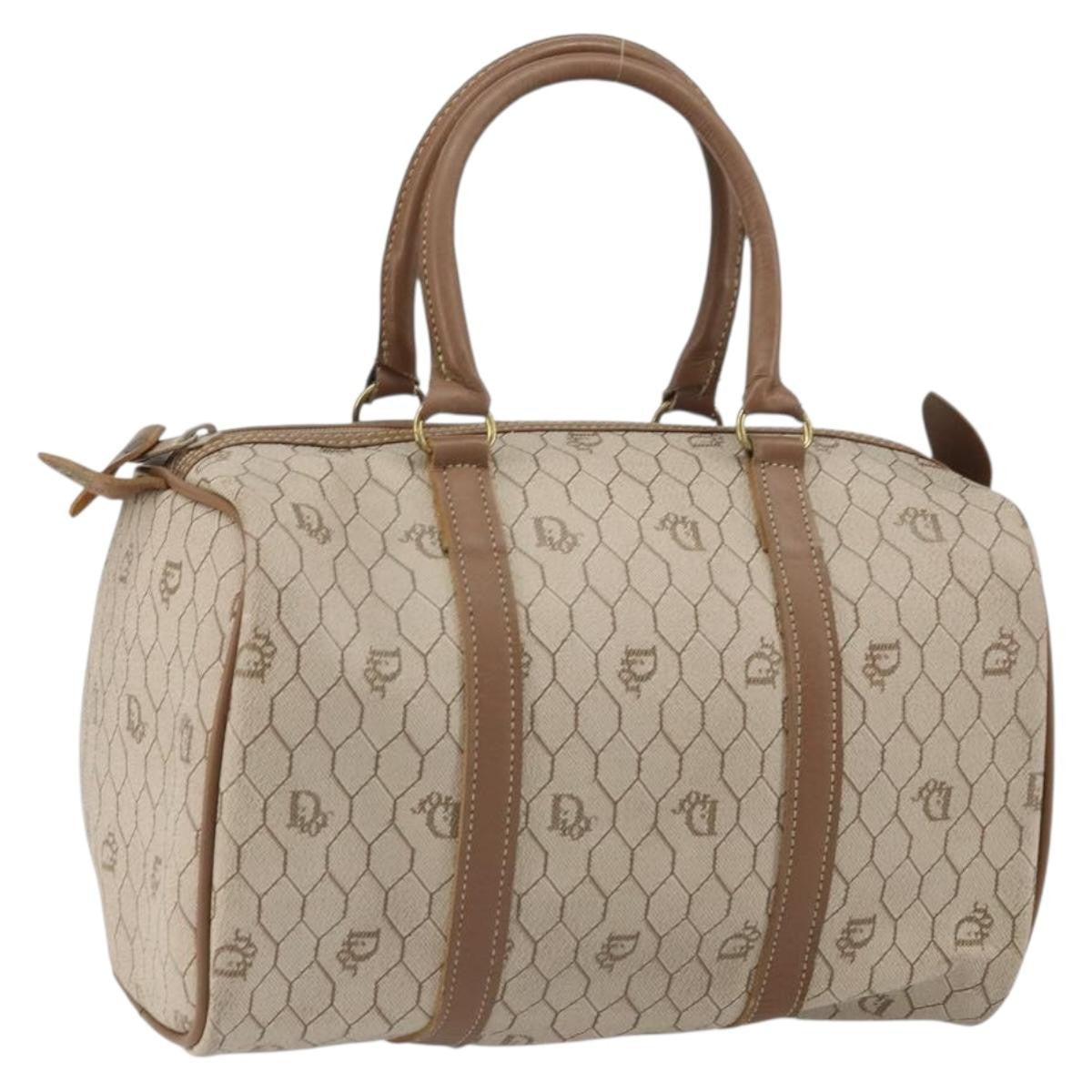 Christian Dior Vintage Honeycomb Boston bag Canvas and Leather, BEIGE, CANVAS, Travel bag