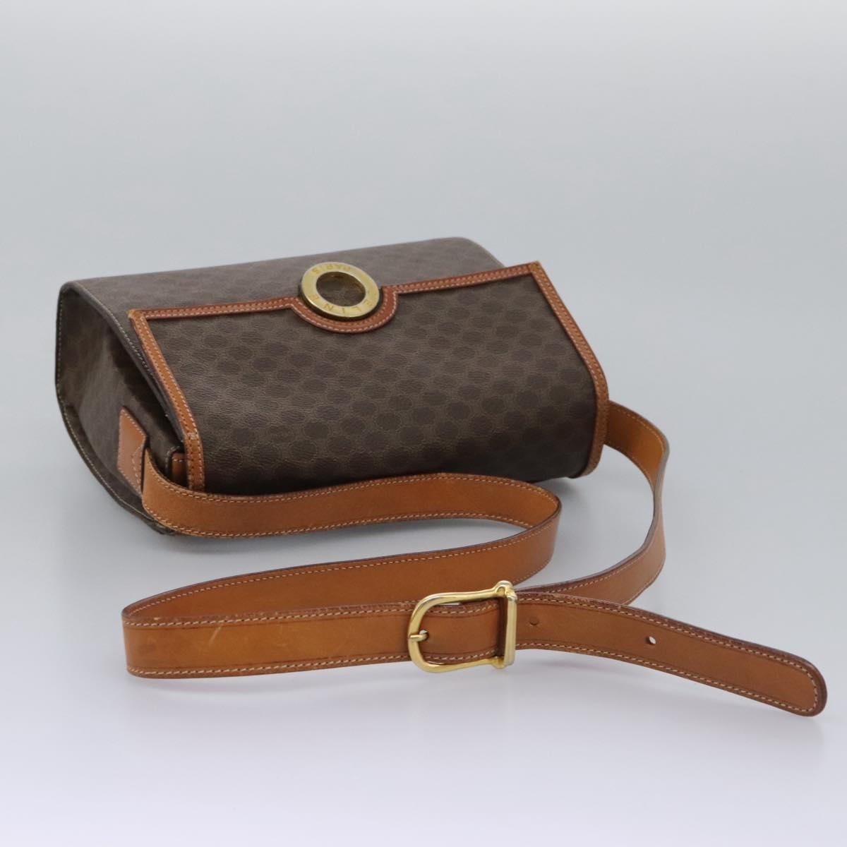 Celine Vintage Macadam Circle Logo Shoulder Bag Canvas and Leather, BROWN, CANVAS, Shoulder bag