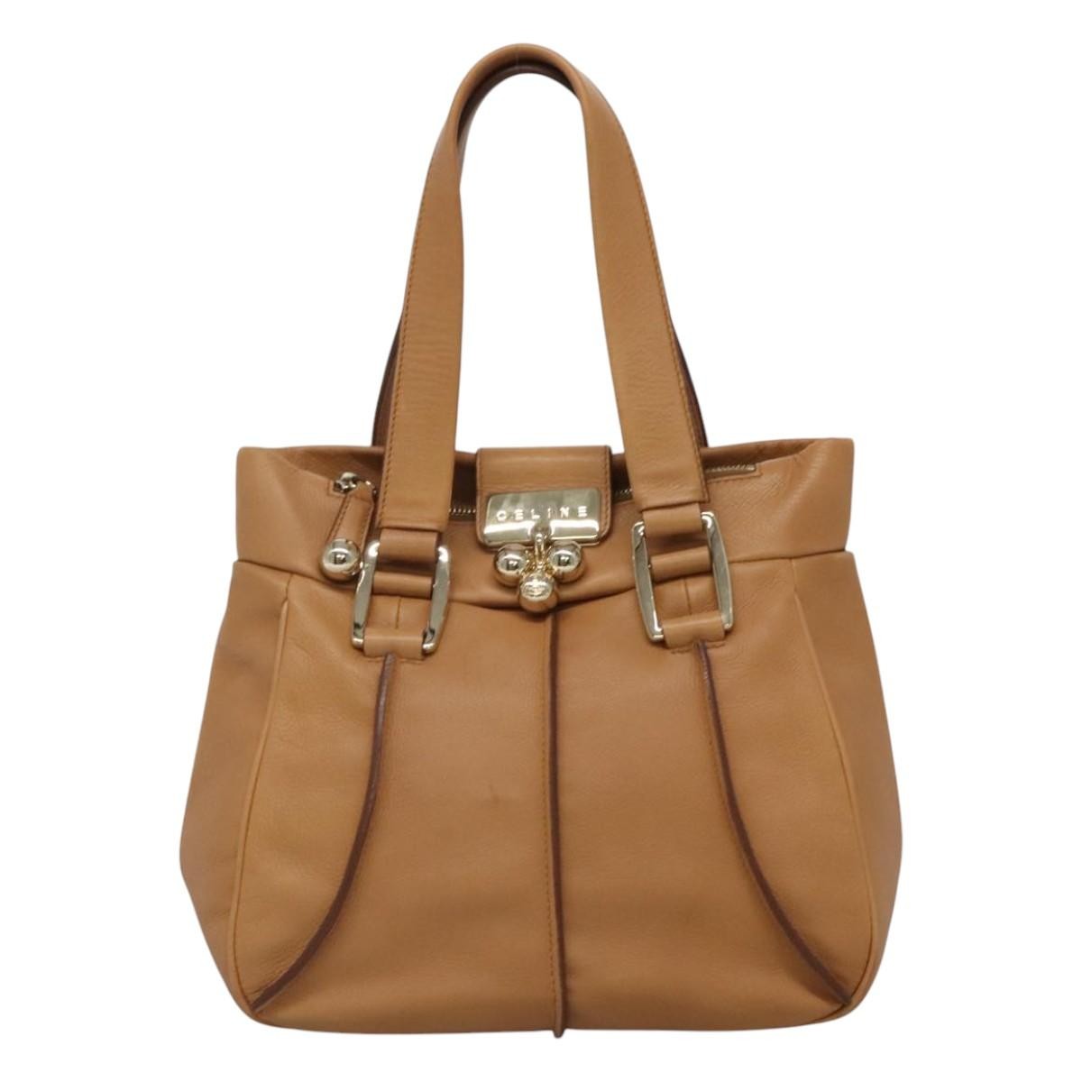 Celine Handbag Leather, BEIGE, LEATHER, Handbag