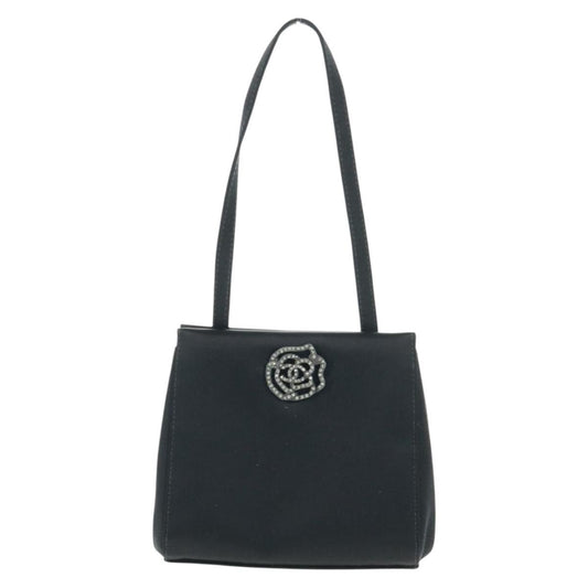 Chanel Vintage Crystal Camellia Evening Bag Satin, BLACK, SATIN, Shoulder bag