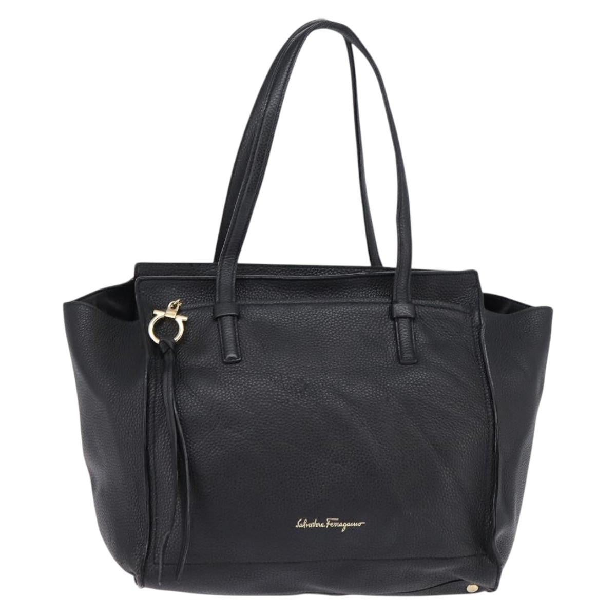 Salvatore Ferragamo Amy Tote Pebbled Leather, BLACK, LEATHER, Tote bag