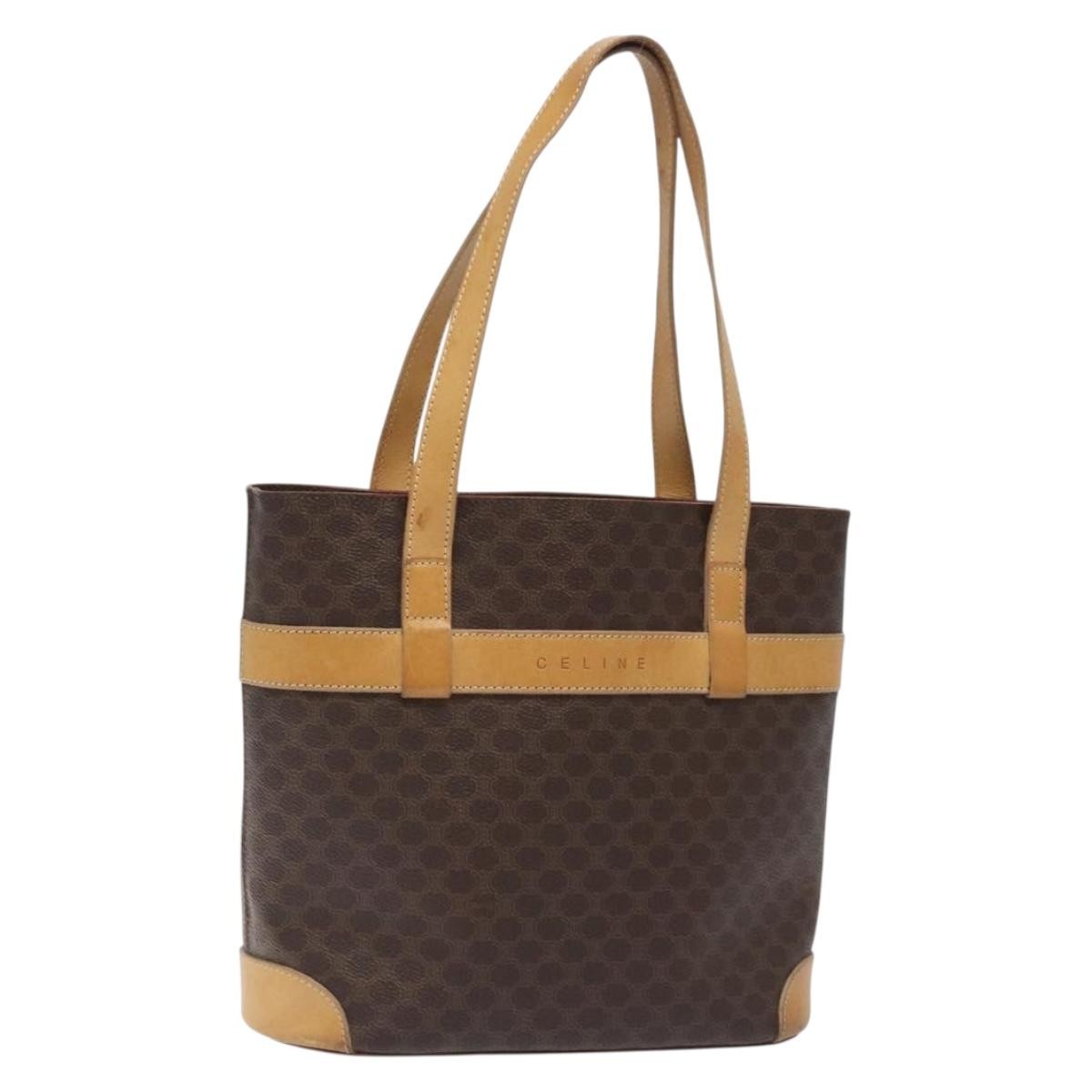 Celine Vintage Macadam Shoulder Bag Leather, BROWN, PVC,LEATHER,CANVAS, Shoulder bag