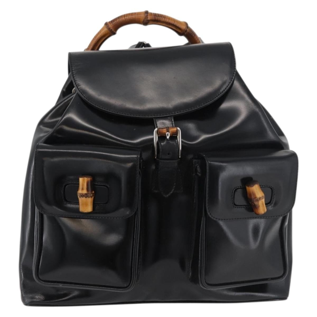 Gucci Vintage Bamboo Backpack Patent leather, Black, Patent Leather, Backpack