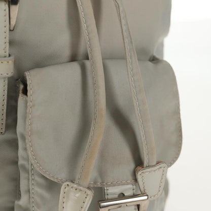Prada Double Pocket Backpack Chain Shoulder Bag Re-Nylon, Gray, Nylon, Backpack