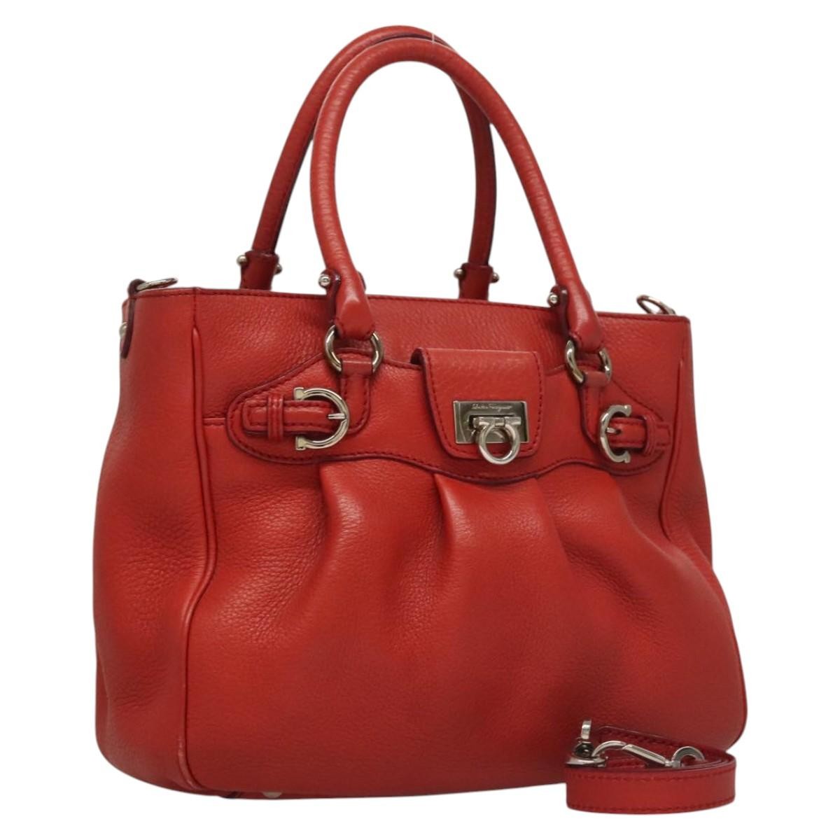 Salvatore Ferragamo Gancini handbag Leather, RED, LEATHER, Handbag