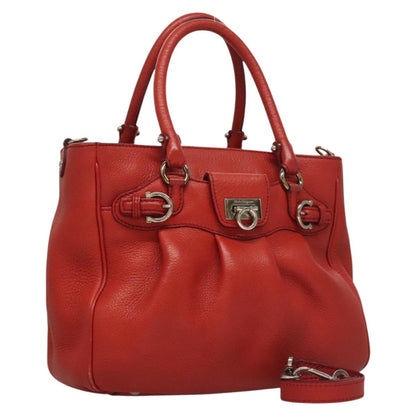 Salvatore Ferragamo Gancini handbag Leather, RED, LEATHER, Handbag
