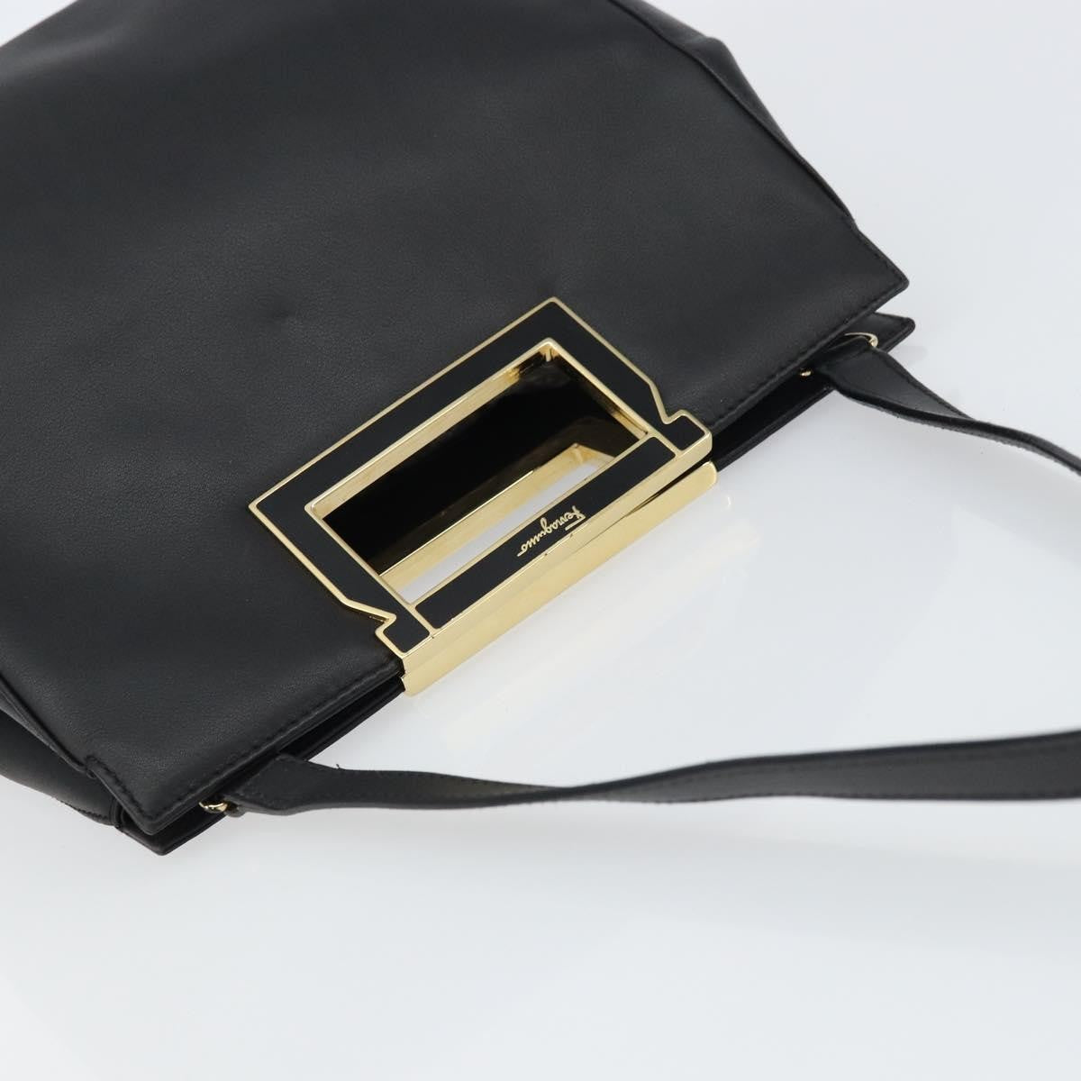 Salvatore Ferragamo Gancini Shoulder Bag Leather, BLACK, LEATHER, Shoulder bag