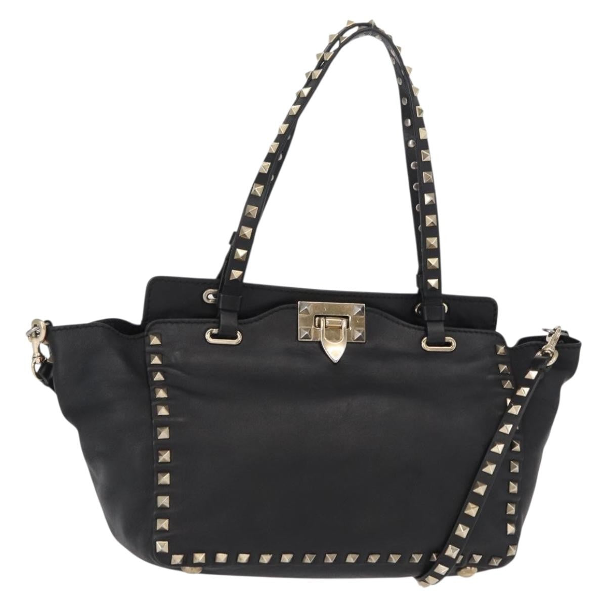 Valentino Garavani Rockstud Tote Textured Leather, BLACK, LEATHER, Tote bag