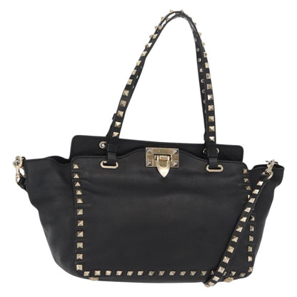Valentino Garavani Rockstud Tote Textured Leather, BLACK, LEATHER, Tote bag