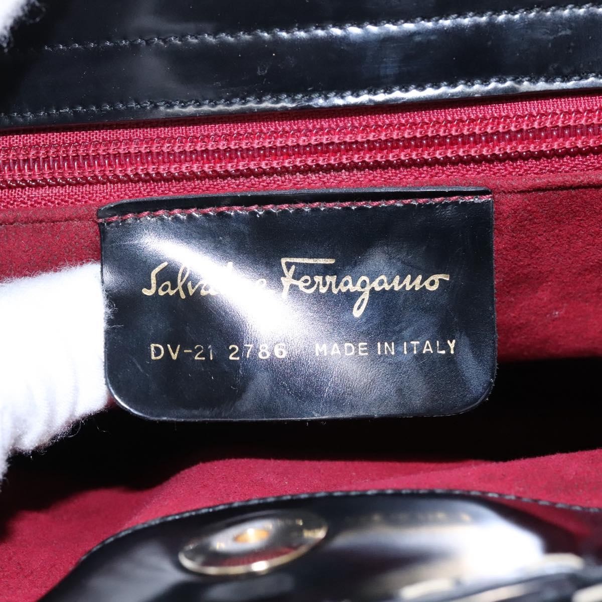 Salvatore Ferragamo Gancini handbag Patent leather, BLACK, PATENT_LEATHER, Handbag