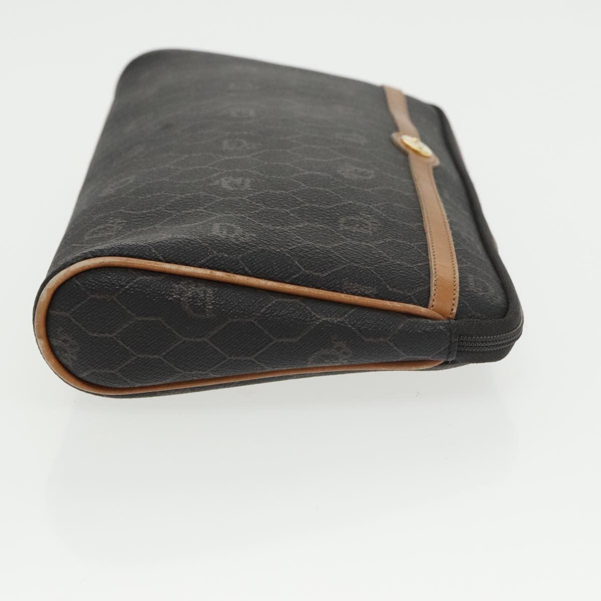 Christian Dior Vintage Honeycomb Zip Pouch Coated Canvas, BLACK, CANVAS, Clutche & pouche