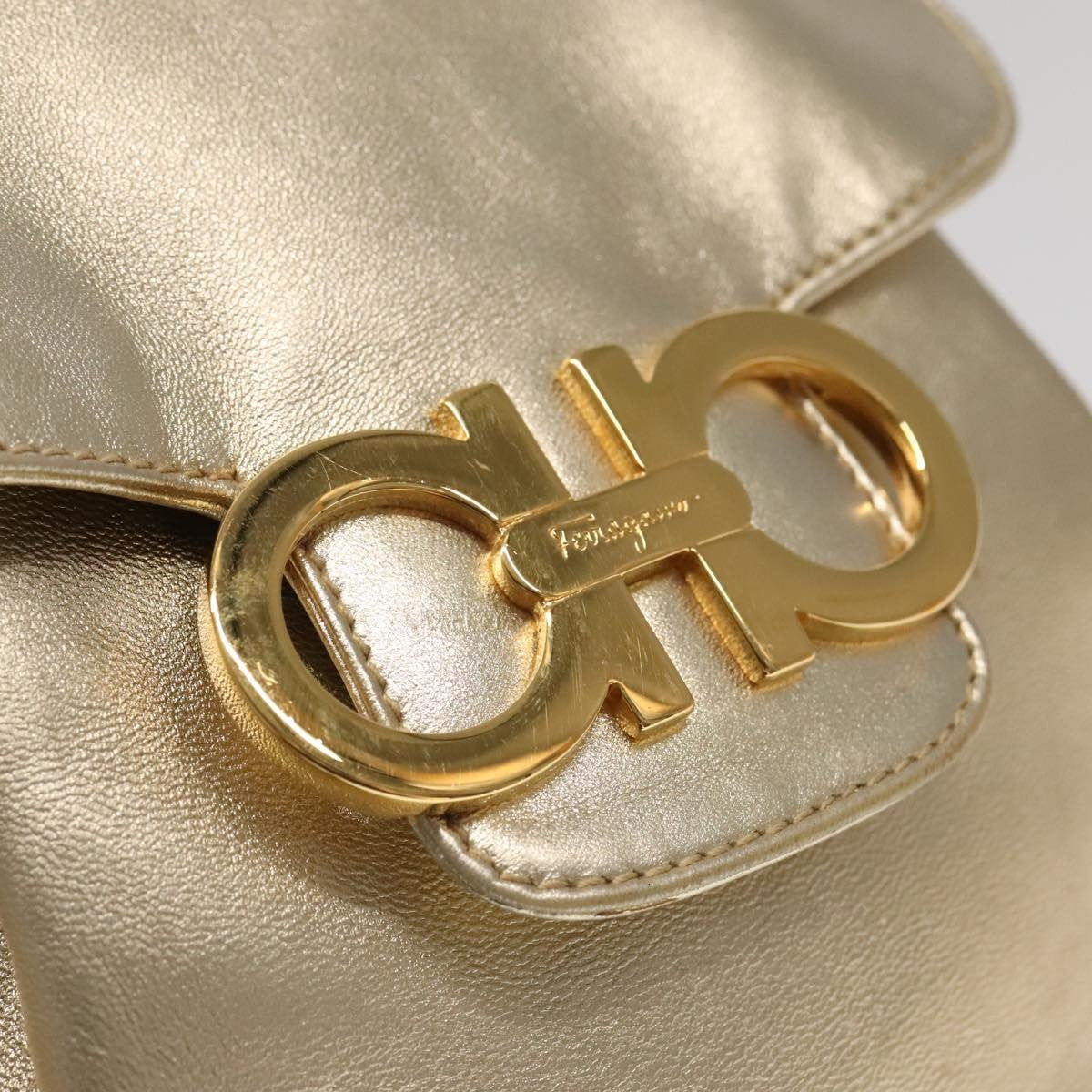 Salvatore Ferragamo Gancini Backpack Leather, GOLD, LEATHER, Backpack