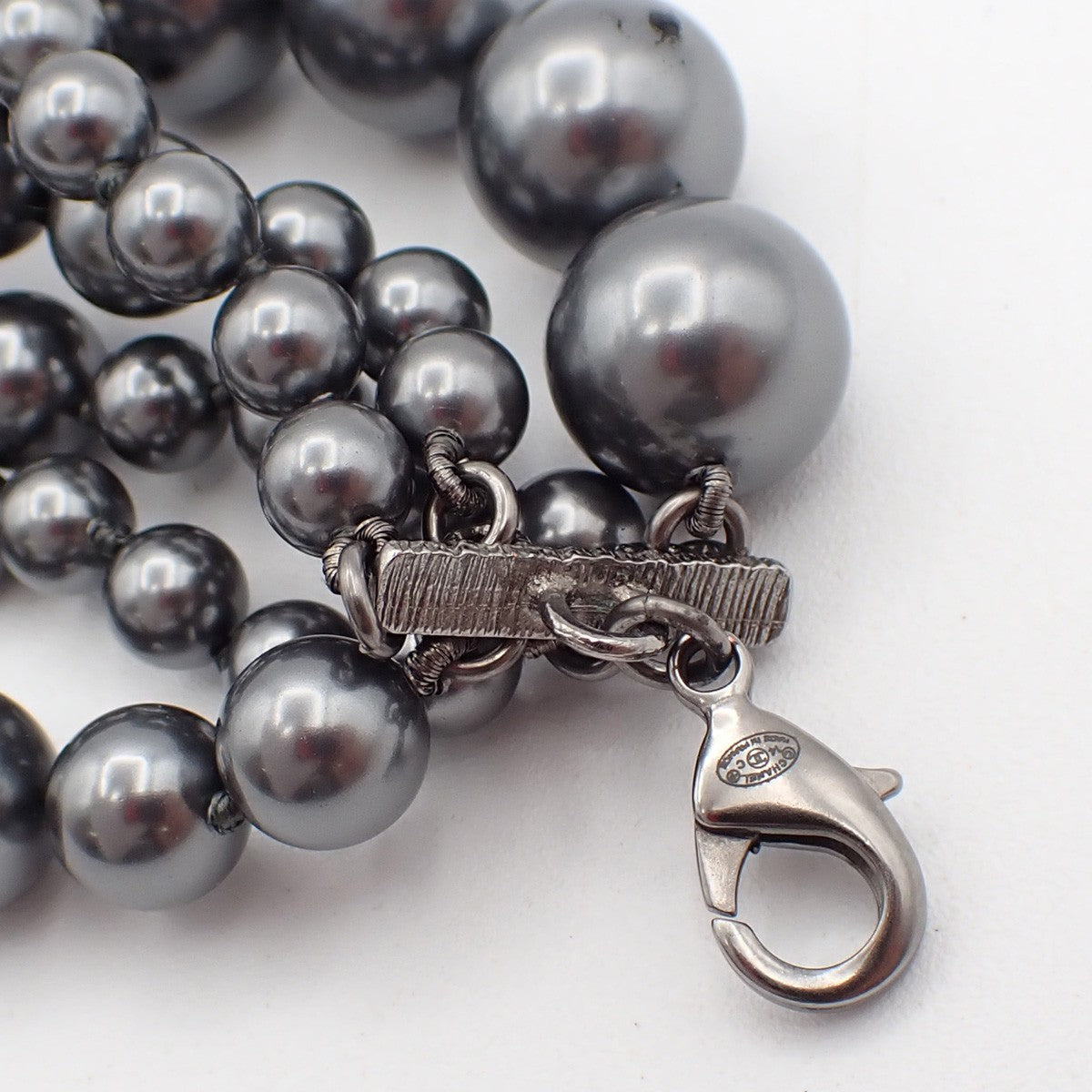 Chanel CC Charm Bracelet Faux Pearls and Metal, BLACK, SILVER_PLATED, Bracelet